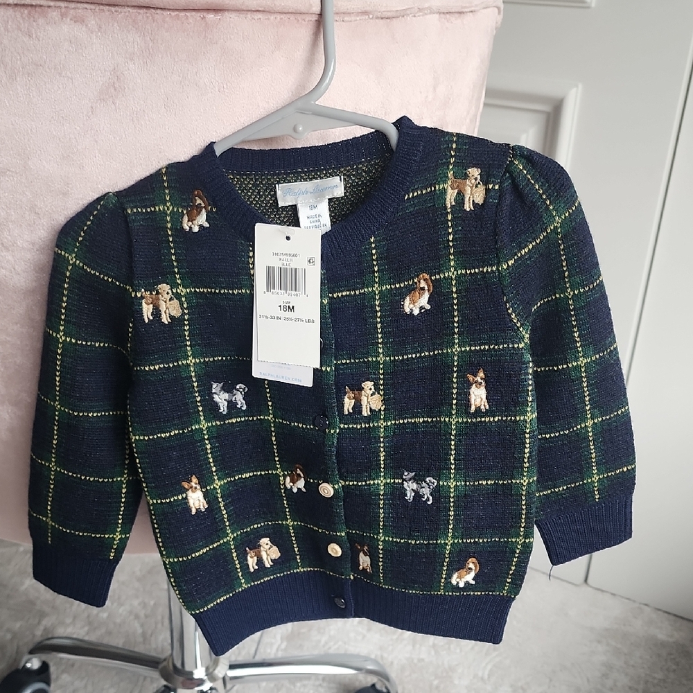 NWT Ralph Lauren Navy and Green Kids Cardigan